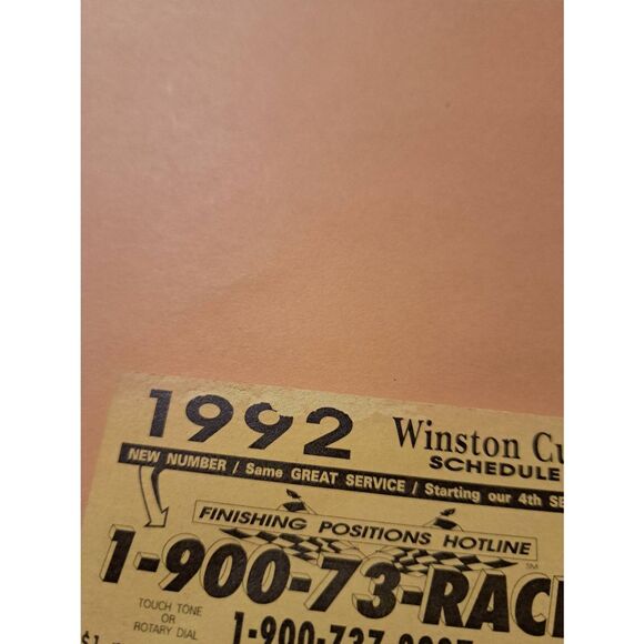 Vintage 1992 Winston Cup Pocket Schedule Finishing Position Hotline NASCAR Promo - Picture 2 of 5